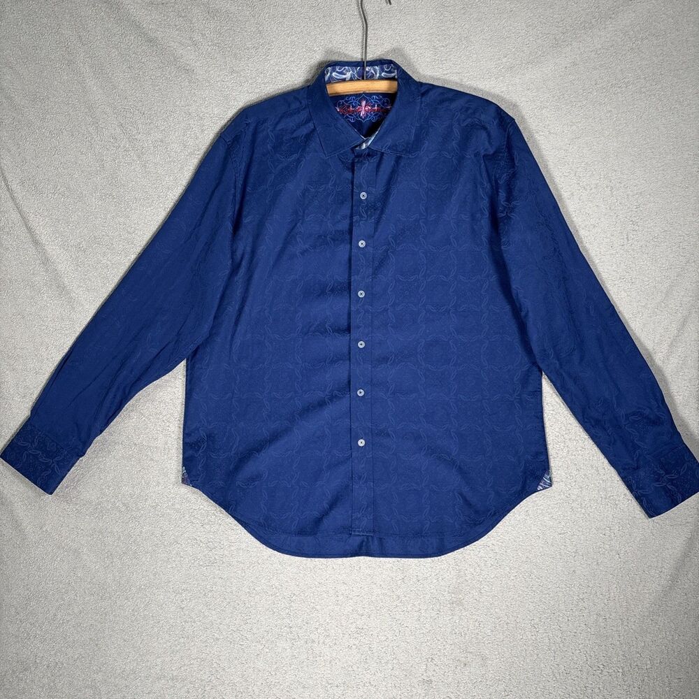 Robert Graham Shirt Men’s Size 2XL Blue Paisley Flipcuff Bouclé Knit Jacquard